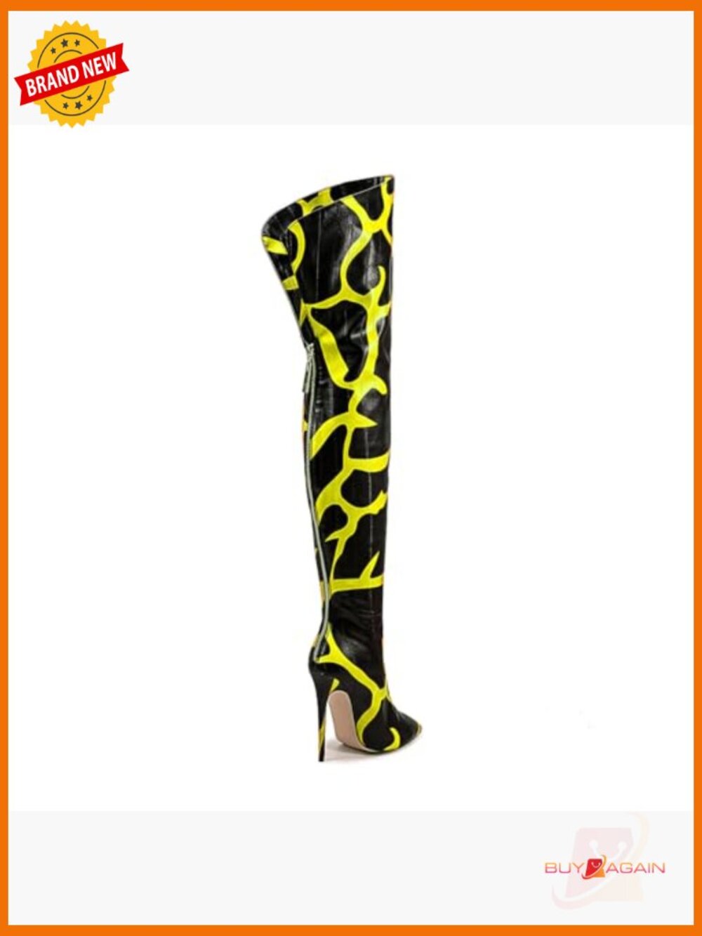 Thigh High Boots Back Zip Pointed Toe Stiletto Heel Animal Print Over the Knee - Picture 6 of 7